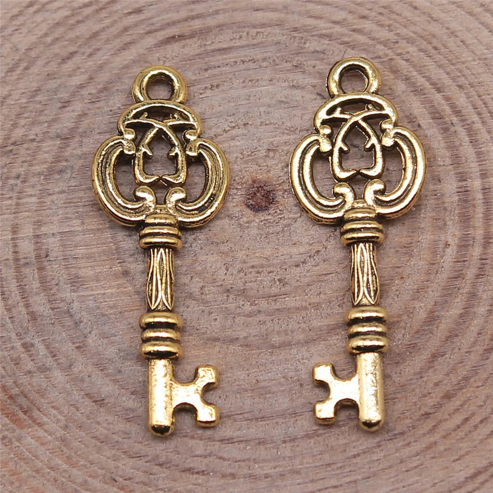 27x10mm 0.8g Antique Gold Zinc Alloy Key Charm Pendant for DIY Bracelet Necklace Jewelry Making