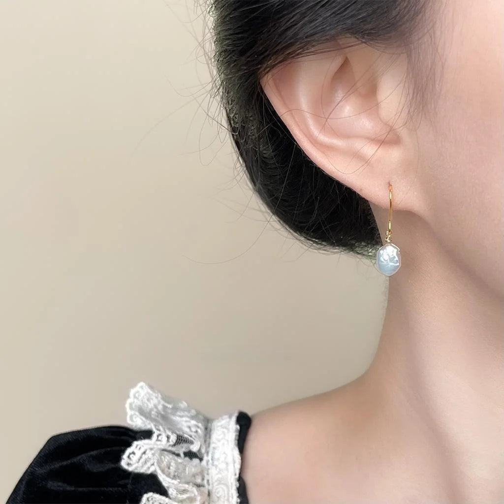 14K Gold Plated Baroque Freshwater Pearl Drop Earrings Handmade Irregular Minimalist Jewelry