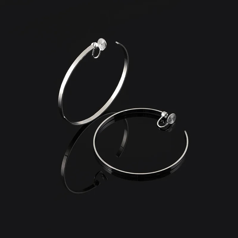 Silver Alloy 6cm Oversized Spiral Disc Hoop Stud & Clip On No Piercing Statement Earrings