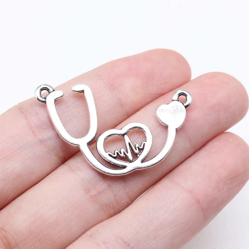 21x35mm 2.3g Antique Silver Zinc Alloy Stethoscope Charm Pendant for DIY Medical Theme Jewelry Making