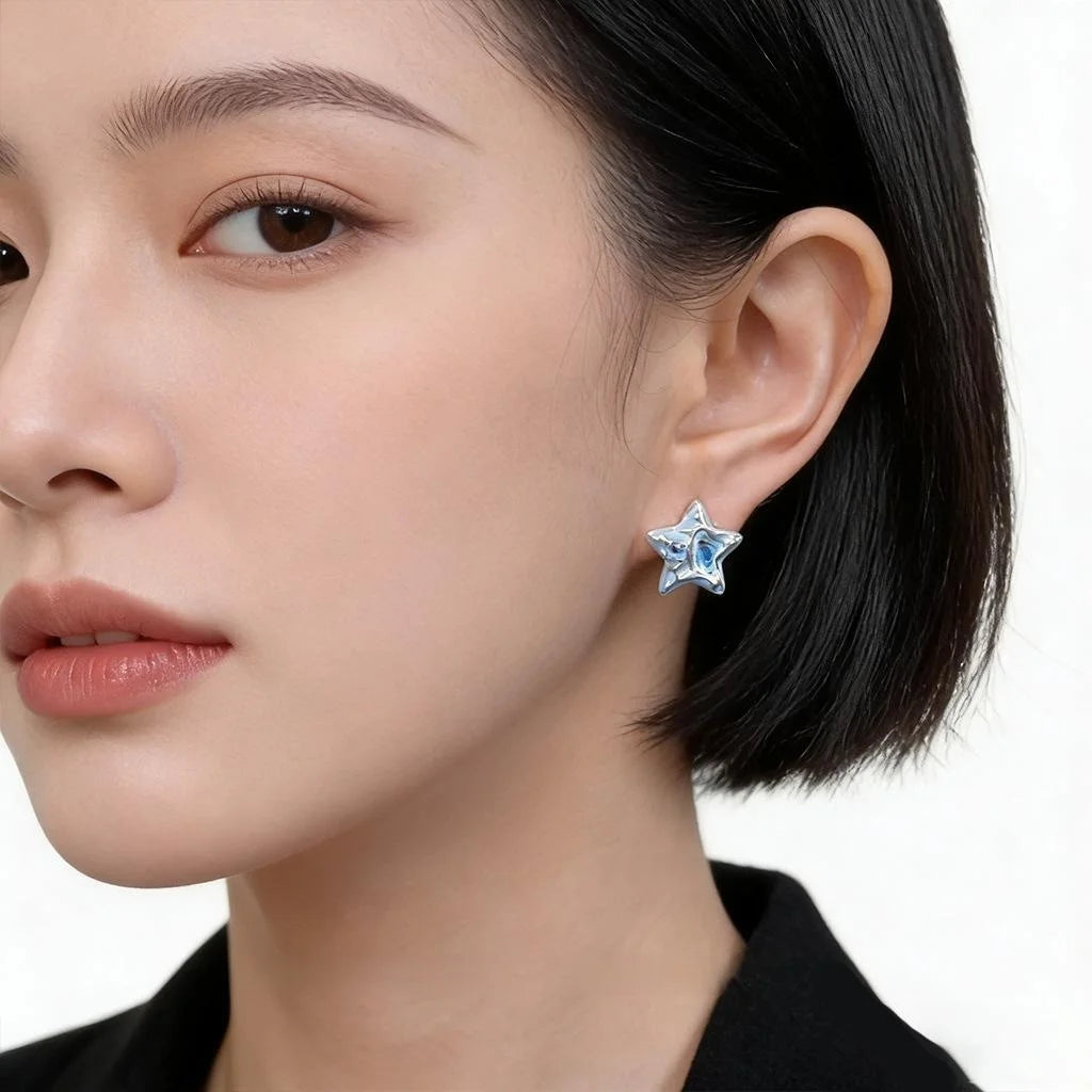 Designer Romantic Starfish Stud Earrings Copper Enamel Zircon Vacation Style