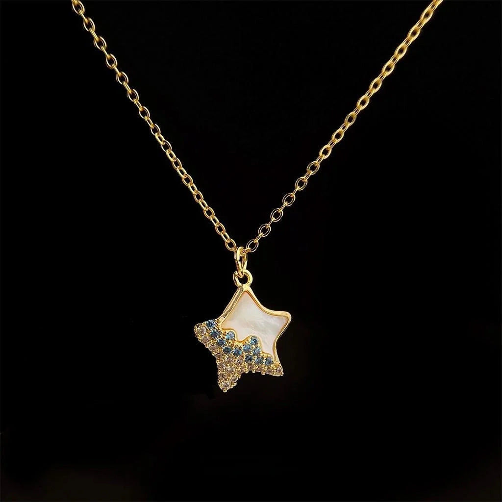 18K Gold Plated Copper Micro Pave Zircon Shell Starfish Clavicle Necklace For Women