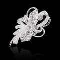 Elegant Silver Alloy Rhinestone Bow Bouquet Brooch, Pearl Wedding Corsage Lapel Pin Suit Accessory Gift