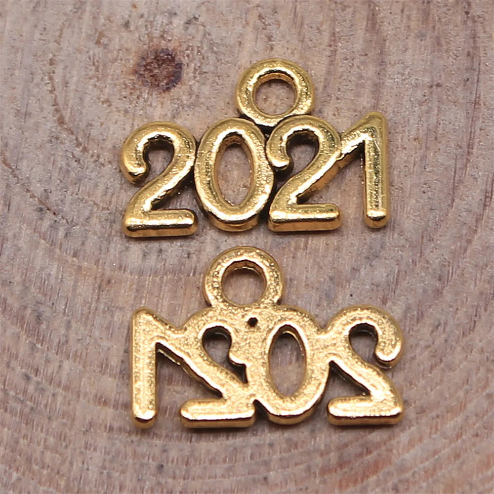 9x14mm 0.5g Multicolor Zinc Alloy 2021 Number Letter charm pendant for graduation jewelry making