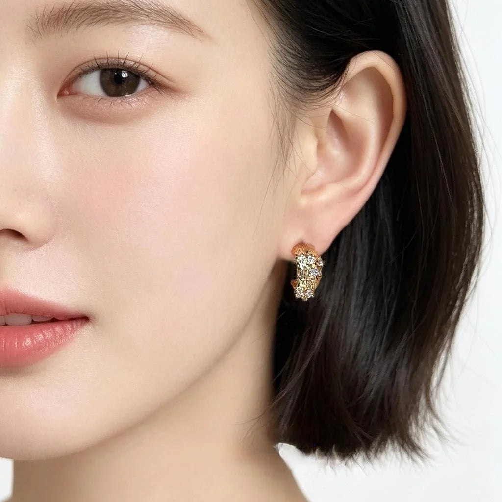 Old Money Style Copper Drop Earrings With Zircon Inlay Silver Plated Pin Geometric Half Hoop Design