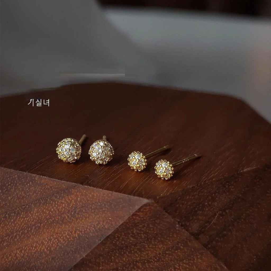 Mini Round Geometric Micro Pave Zircon Copper Stud Earrings 14K Plated Simple Daily Jewelry