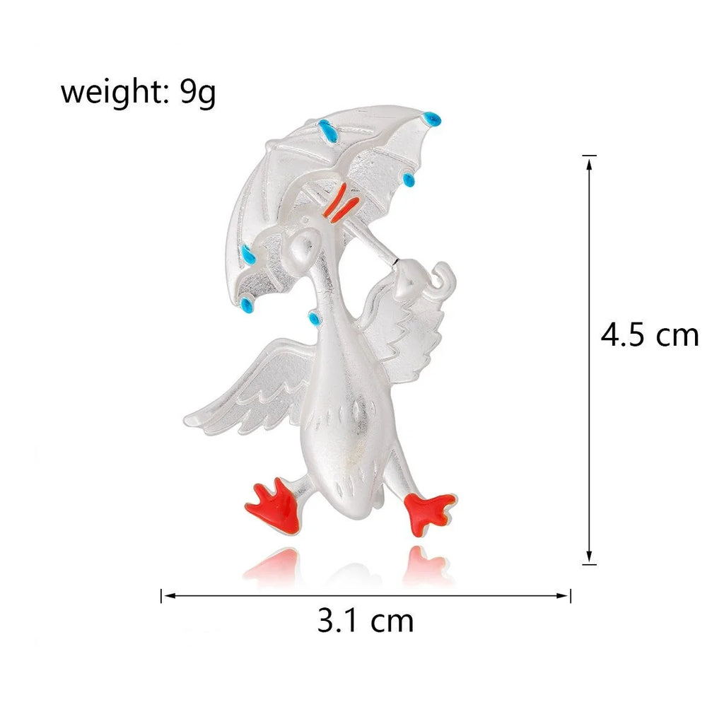 Cute Enamel Duck With Umbrella Alloy Brooch, Whimsical Animal Lapel Pin Corsage Gift For Women