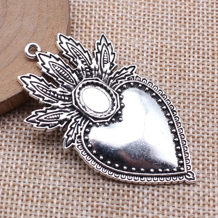59x34mm 9.3g Antique Silver Zinc Alloy Gothic Heart Charm Pendant for DIY Necklace Bracelet Making