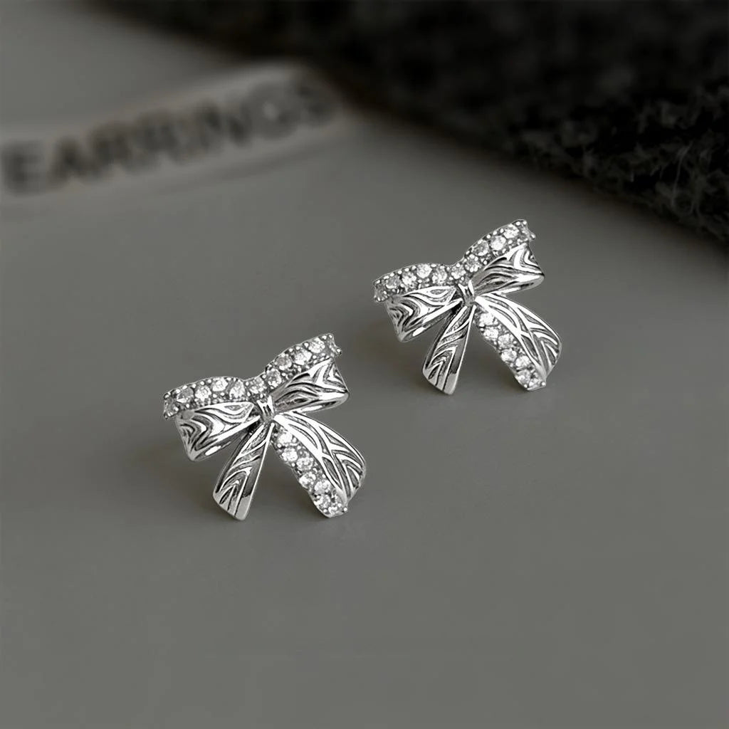 Designer Fashion Bowknot Micro Pave Zircon Copper Stud Earrings