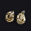Vintage Gold Alloy Spiral Disc Hoop Stud & Clip On No Piercing Minimalist Statement Drop Earrings