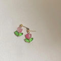 Fresh Forest Style Handmade Glass Glaze Tulip Stud Earrings With Silver Plated Pins