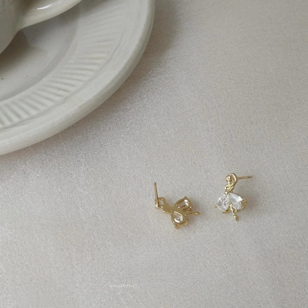 Silver Plated Copper Ballet Girl Geometric Stud Earrings Korean Japanese Minimalist Jewelry