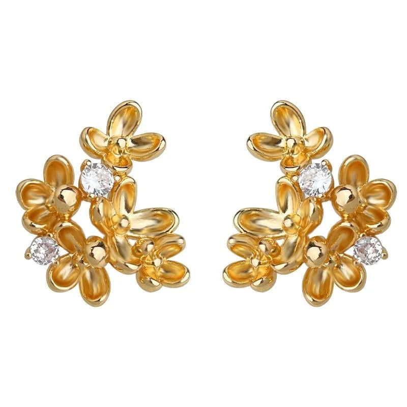 Designer Osmanthus Flower Stud Earrings Copper Zircon Petal Silver Plated Pin Luxury Jewelry