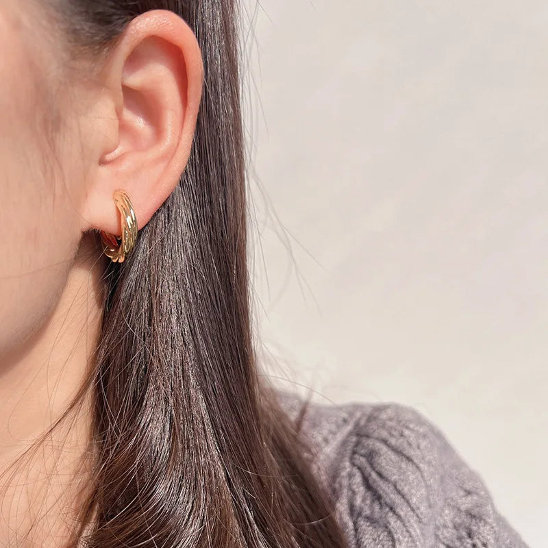 Luxury Elegant Gold Alloy Twisted Round Hoop Stud & Clip On No Piercing Chunky Metal Earrings