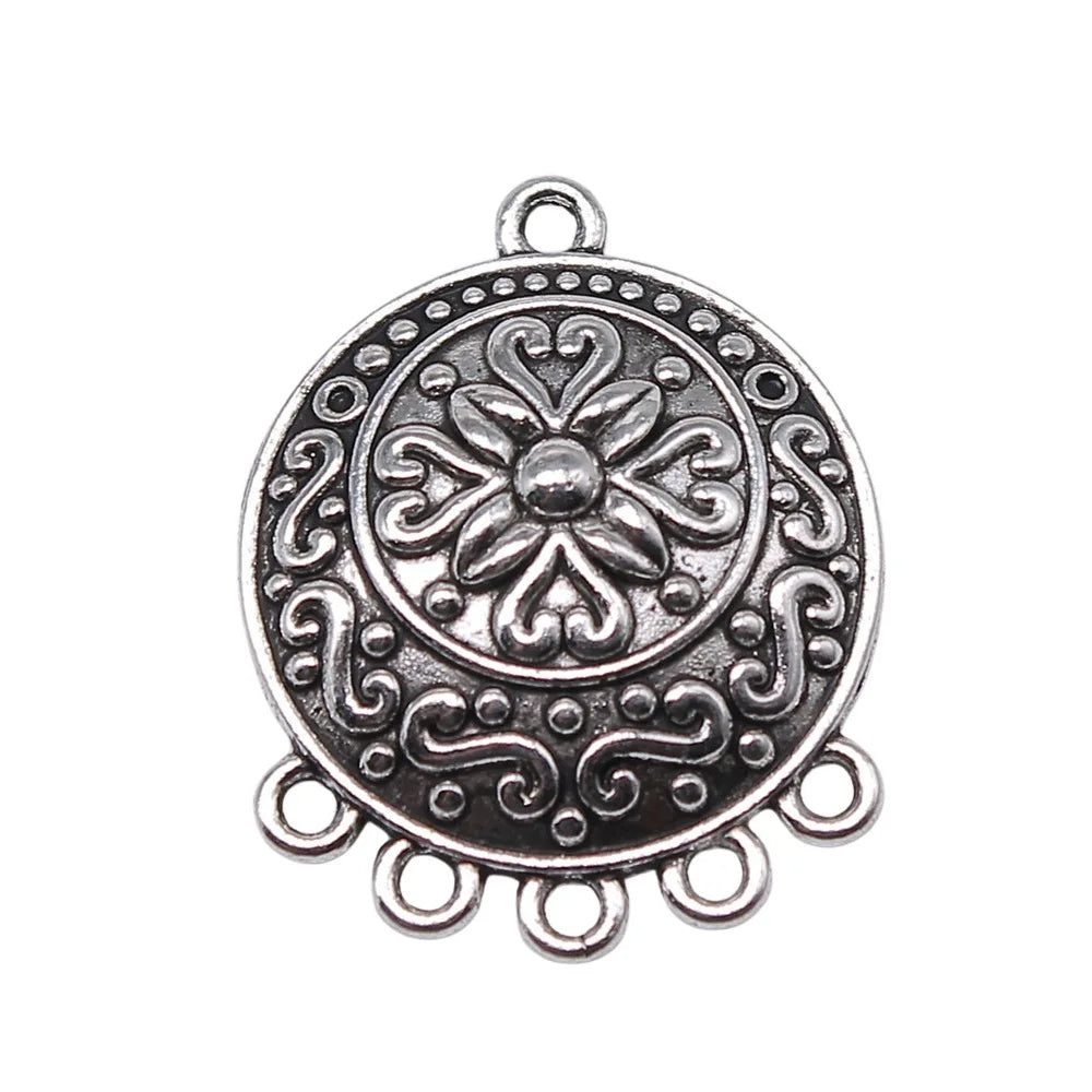 29x23mm 3.1g Zinc Alloy Round Carved Earring Connector Charms for DIY Handmade Jewelry Making