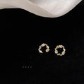 14K Plated Copper Micro Pave Zircon Mini Circle Wreath Stud Earrings Korean Minimalist Jewelry
