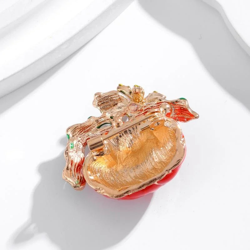 Luxury Enamel Pumpkin And Bee Brooch With Rhinestone Accents, Cute Lapel Pin Corsage Suit Accessory Gift