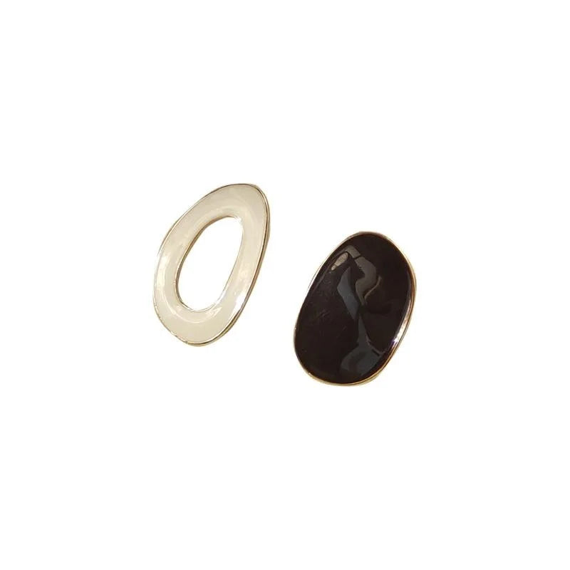 14K Gold Plated Alloy Hollow Enamel Asymmetric Round Geometric Stud Earrings Maillard Style