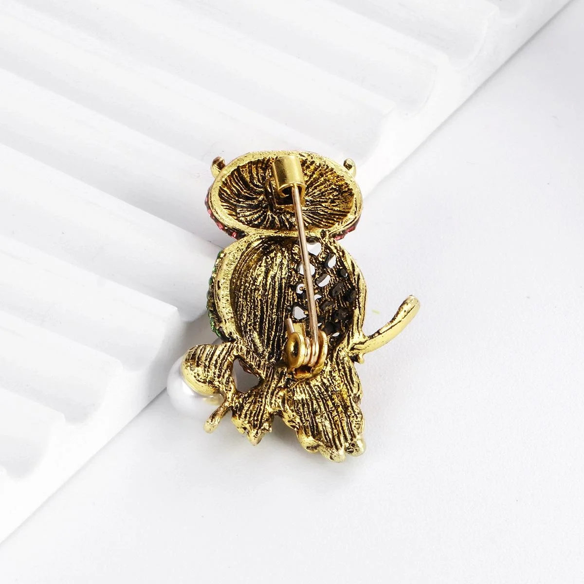 Luxury Rhinestone Owl Brooch With Pearl Accent, Vintage Alloy Animal Lapel Pin For Suit Accessory Gift