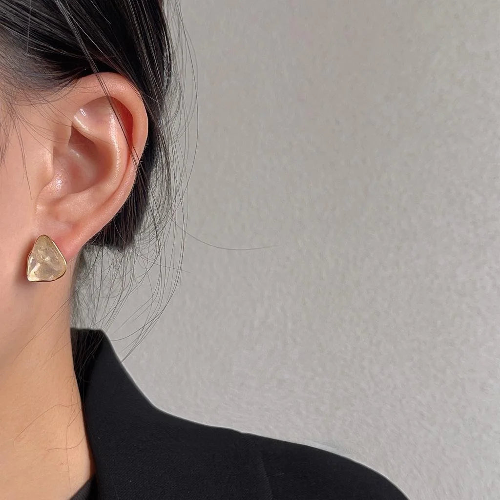 14K Plated Geometric Irregular Resin Crystal Mineral Stud Earrings For Fashion OL Style