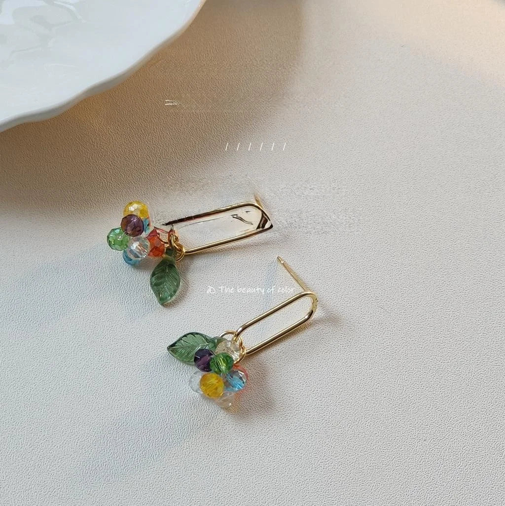 Sweet Floral Glass Crystal Beaded Drop Earrings With 14K Plated