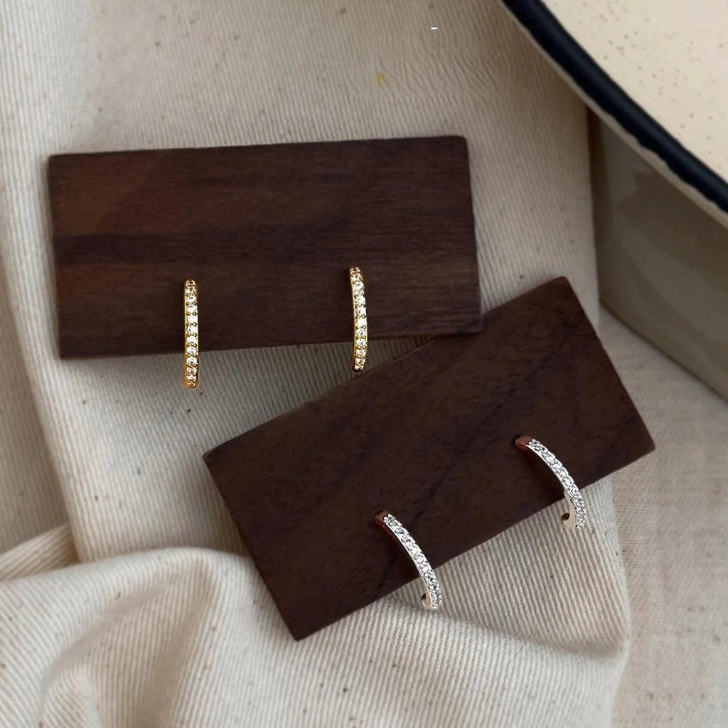 Minimalist Luxury Geometric Line Micro Pave Zircon 14K Plated Copper Stud Earrings