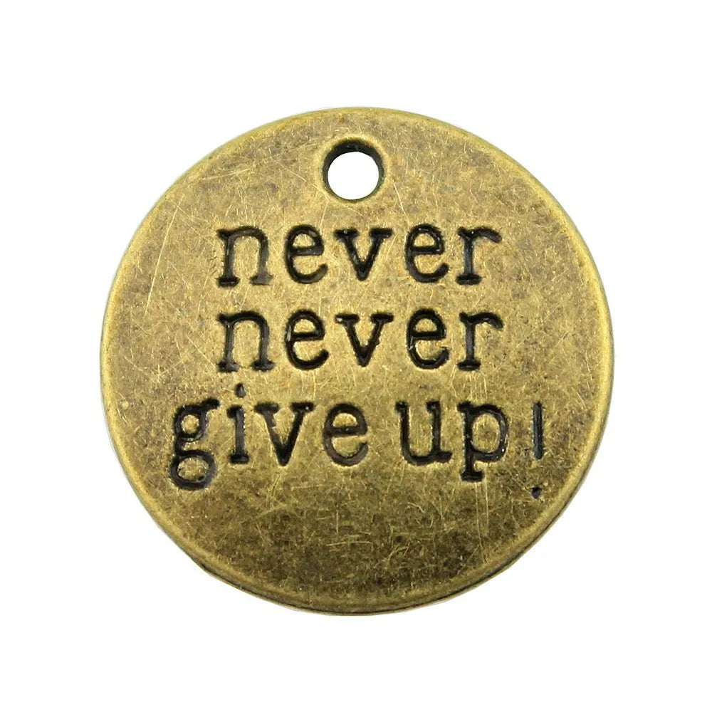 20mm 3g Zinc Alloy never never give up Word Tag Letter Charm Pendant for DIY Bracelet Necklace