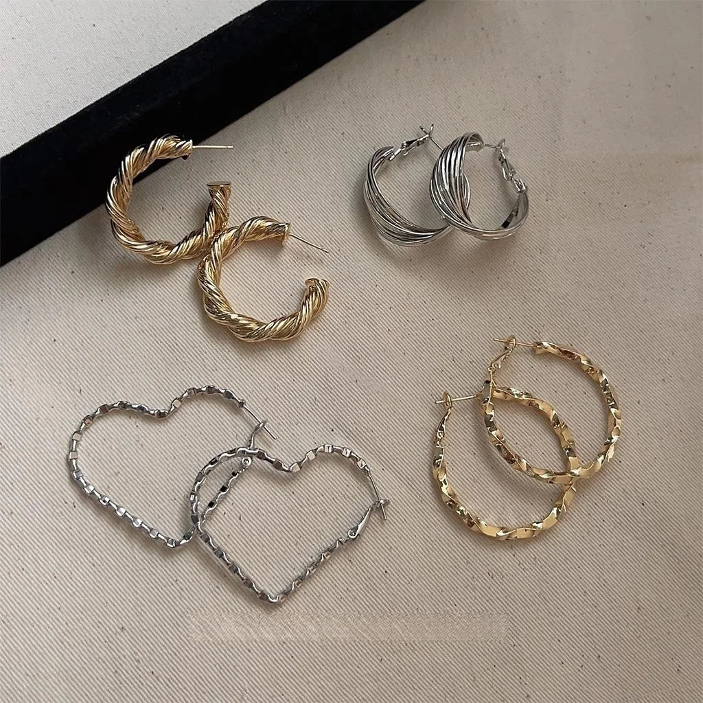 Premium Silver Plated Copper Heart Hoop Line Geometric Stud Earrings For Women