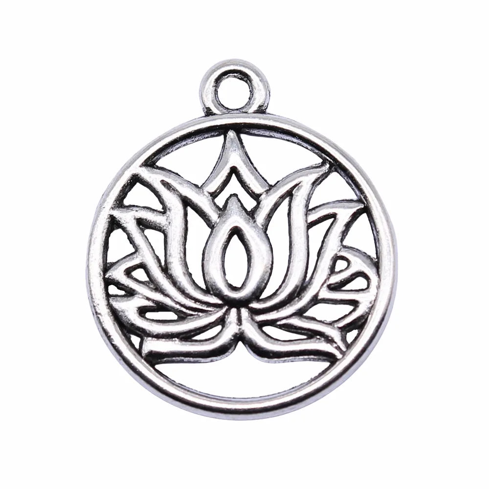 19x19mm 1.25g Multi-Color Zinc Alloy Round Lotus Charm Pendant for DIY Floral Jewelry Making