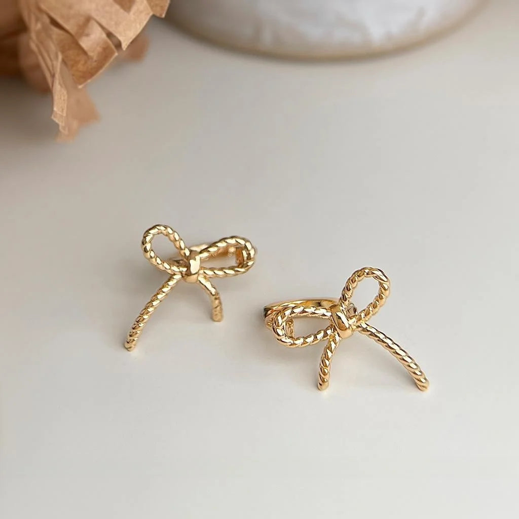 Simple Copper Bow Stud Earrings With Polka Dot Rope Knot Design Sweet Commuter Jewelry