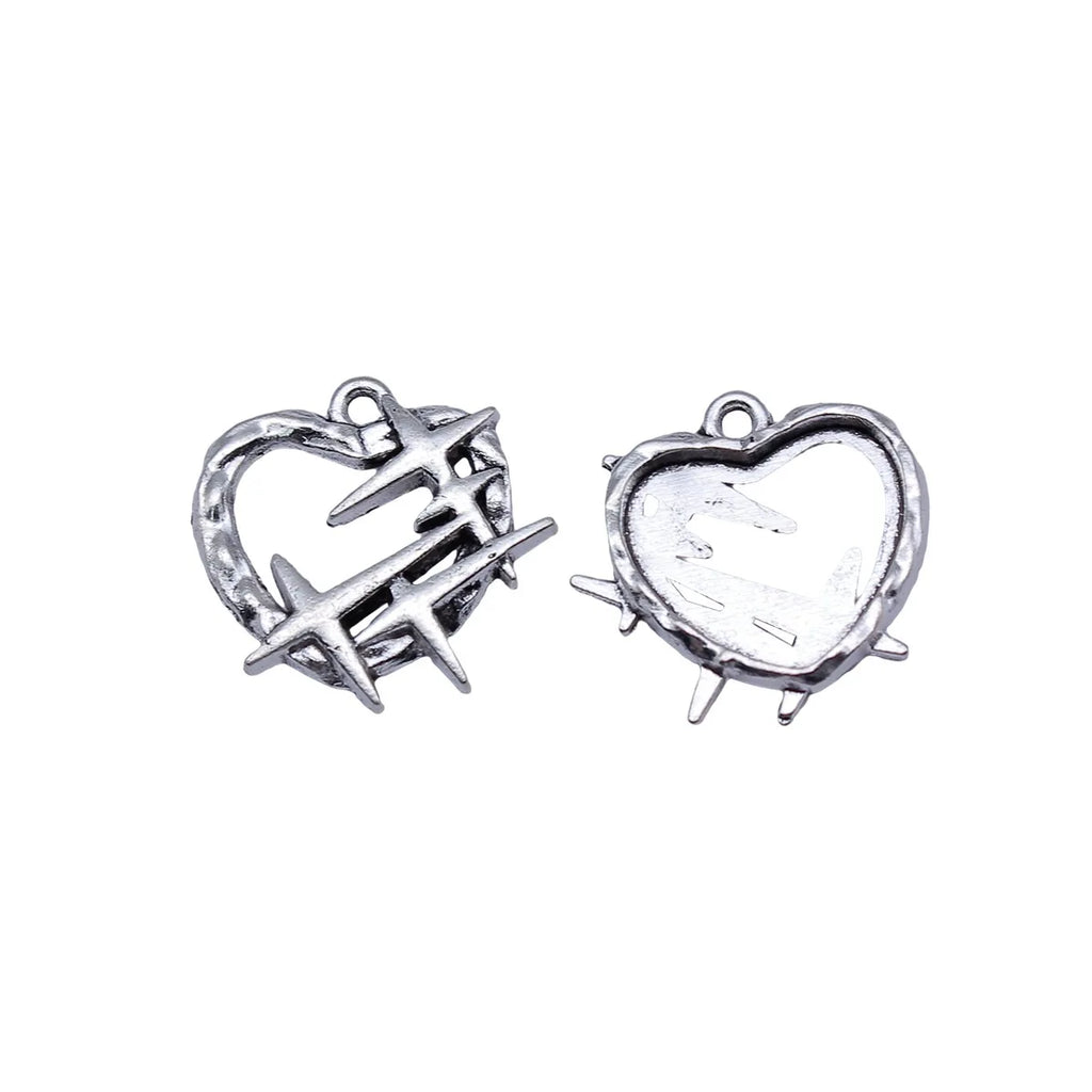 20x20mm 1.9g Antique Silver Zinc Alloy Starburst Heart Charm Pendant for DIY Jewelry Making