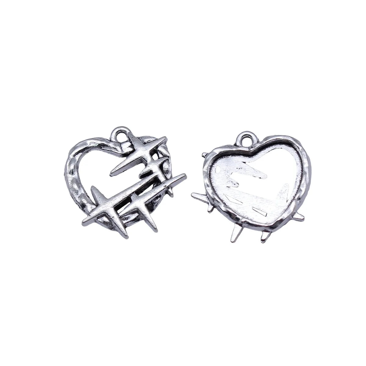 20x20mm 1.9g Antique Silver Zinc Alloy Starburst Heart Charm Pendant for DIY Jewelry Making