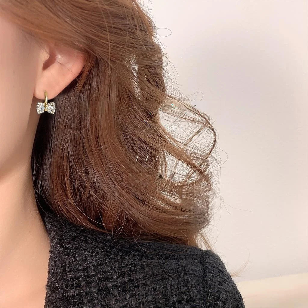 14K Gold Plated Copper Zircon Bow Drop Earrings Sweet Minimalist Jewelry For Women