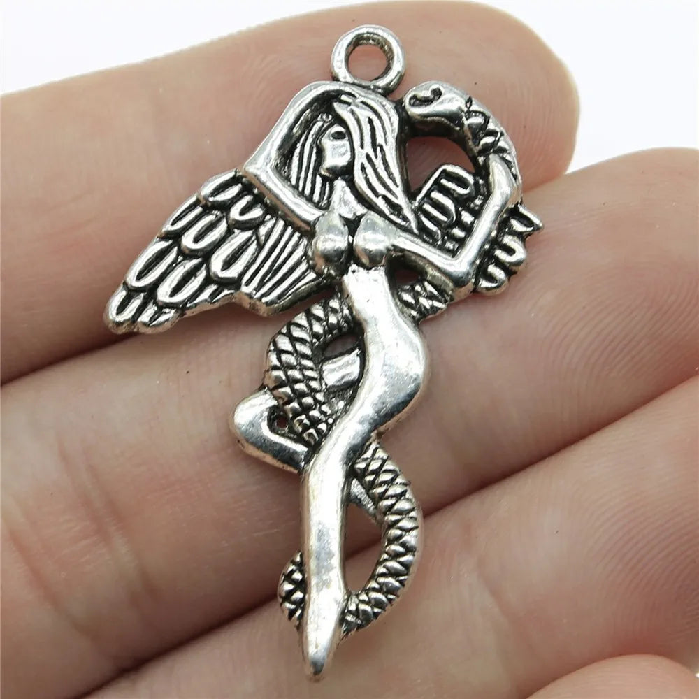 40x26mm 3.1g Multicolor Zinc Alloy Snake Angel Eve Charm Pendant for DIY Mythology Jewelry Making