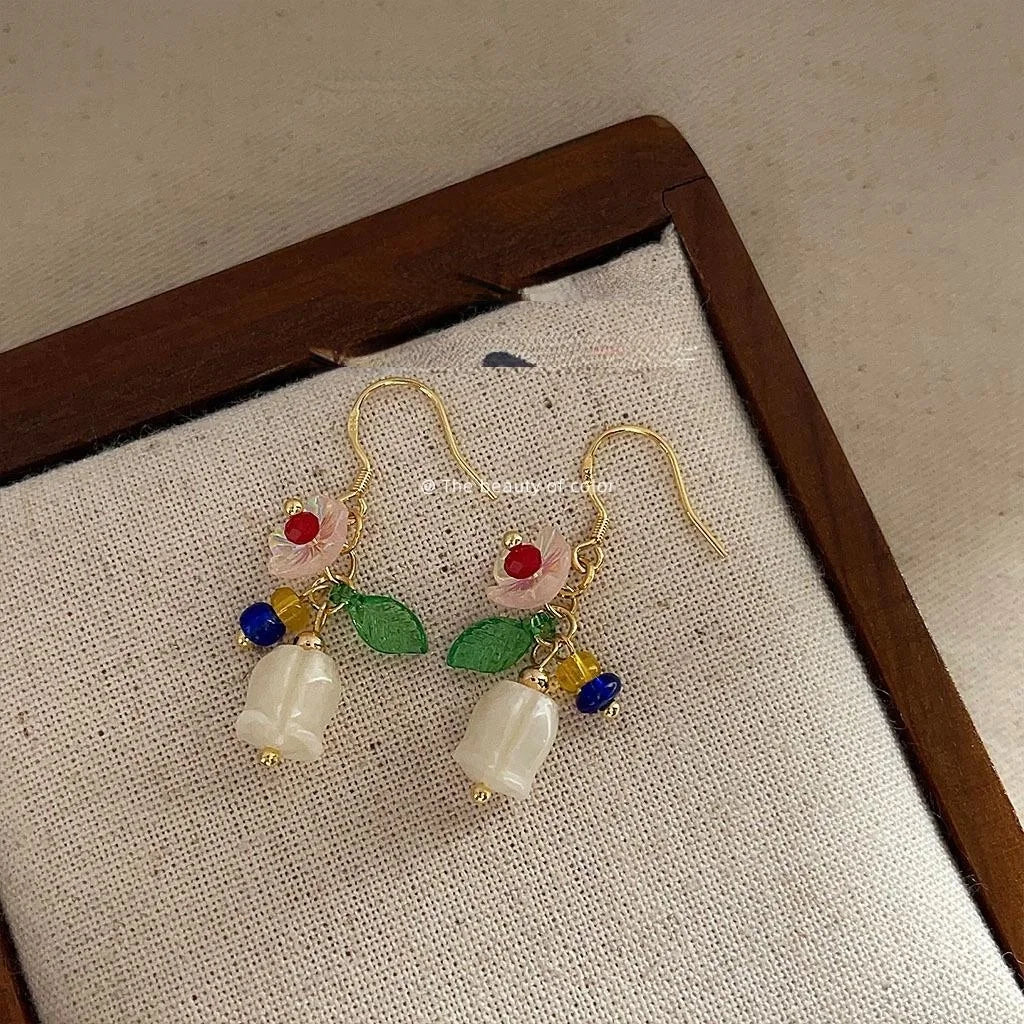 Original Design Resin Tulip Flower Drop Earrings Handmade Fresh Forest Style