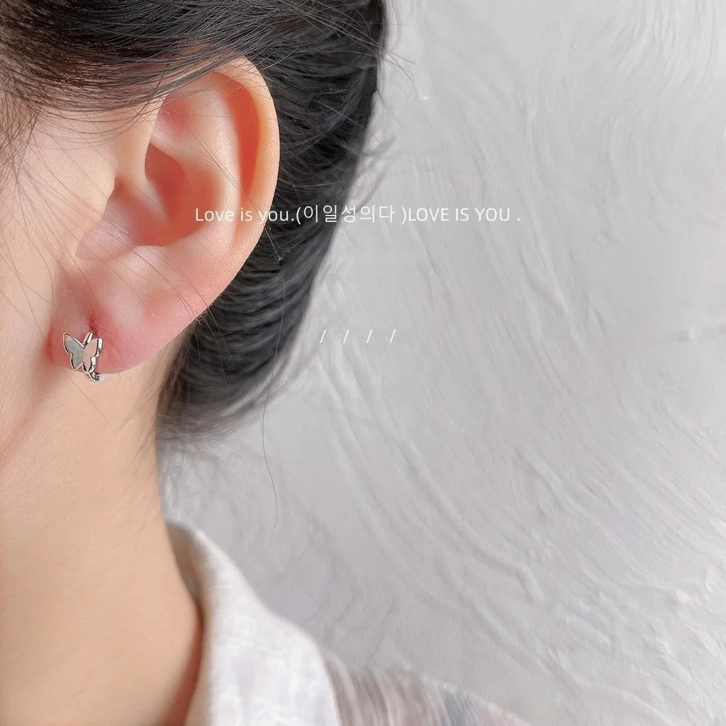 Minimalist Silver Tone Copper Butterfly Stud Earrings For Daily Wear