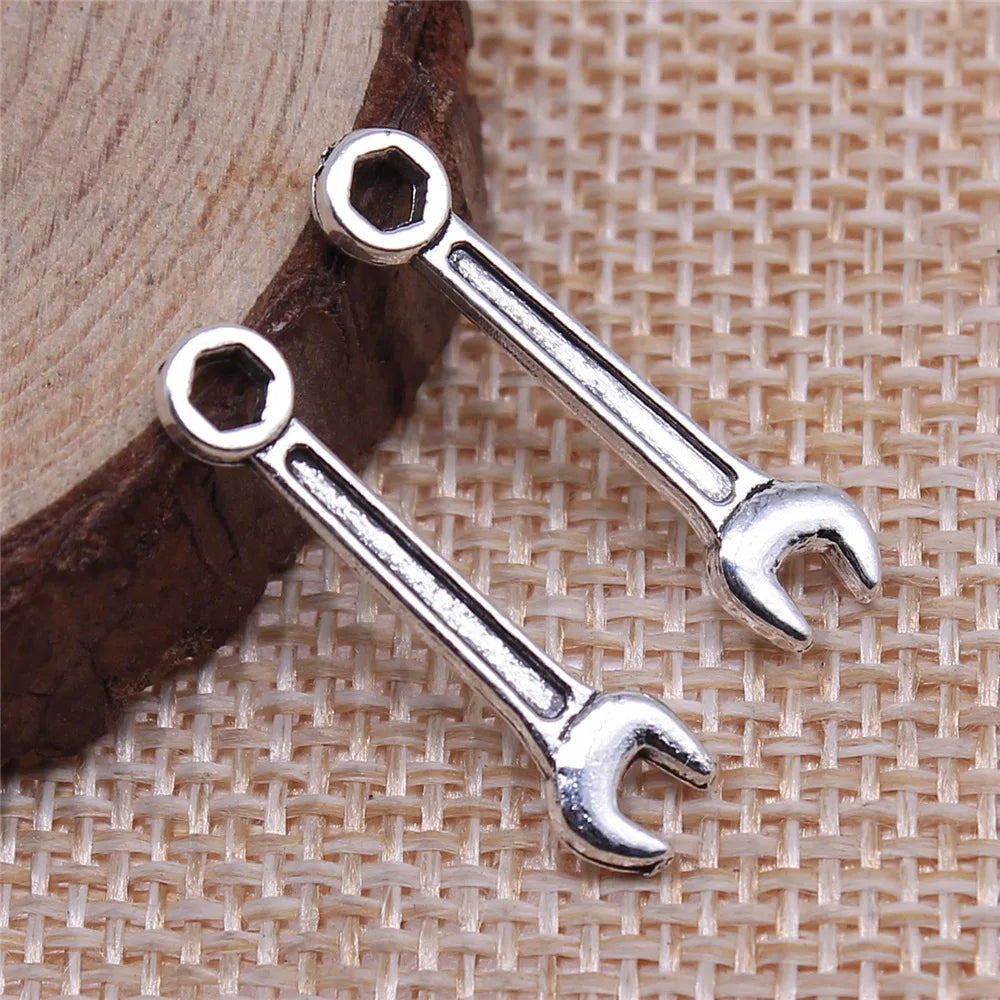 24x6mm 0.65g Antique Silver Zinc Alloy Wrench Charm Pendant for Tool Theme Bracelet Jewelry