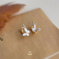 14K Gold Plated Copper Shell Butterfly Stud Earrings With Micro Pave Zircon, French Vintage Style