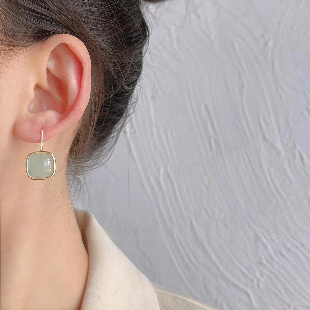 14K Gold Plated Copper Square Drop Earrings Minimalist Korean Sweet Geometric Style