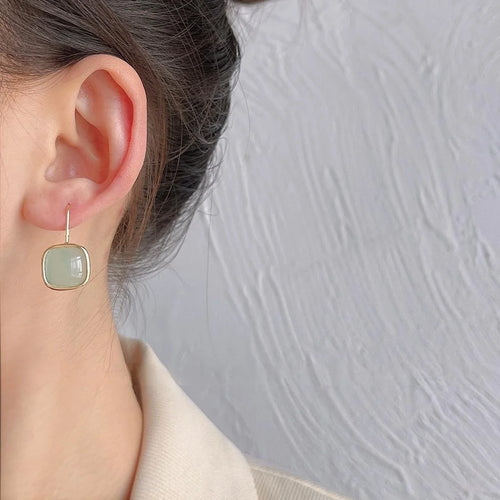 14K Gold Plated Copper Square Drop Earrings Minimalist Korean Sweet Geometric Style