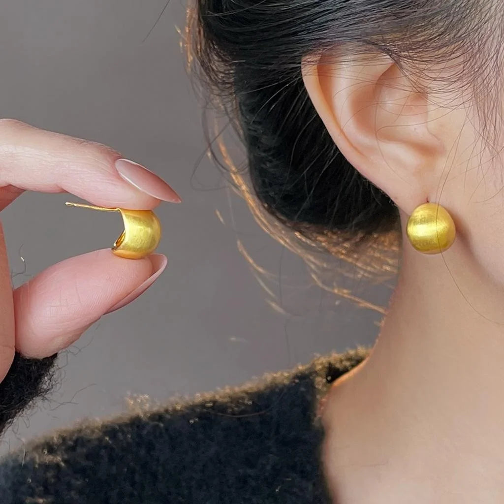 Premium Minimalist Matte Brushed Copper Half Circle Geometric Stud Earrings