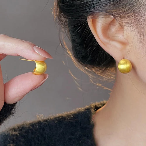 Premium Minimalist Matte Brushed Copper Half Circle Geometric Stud Earrings