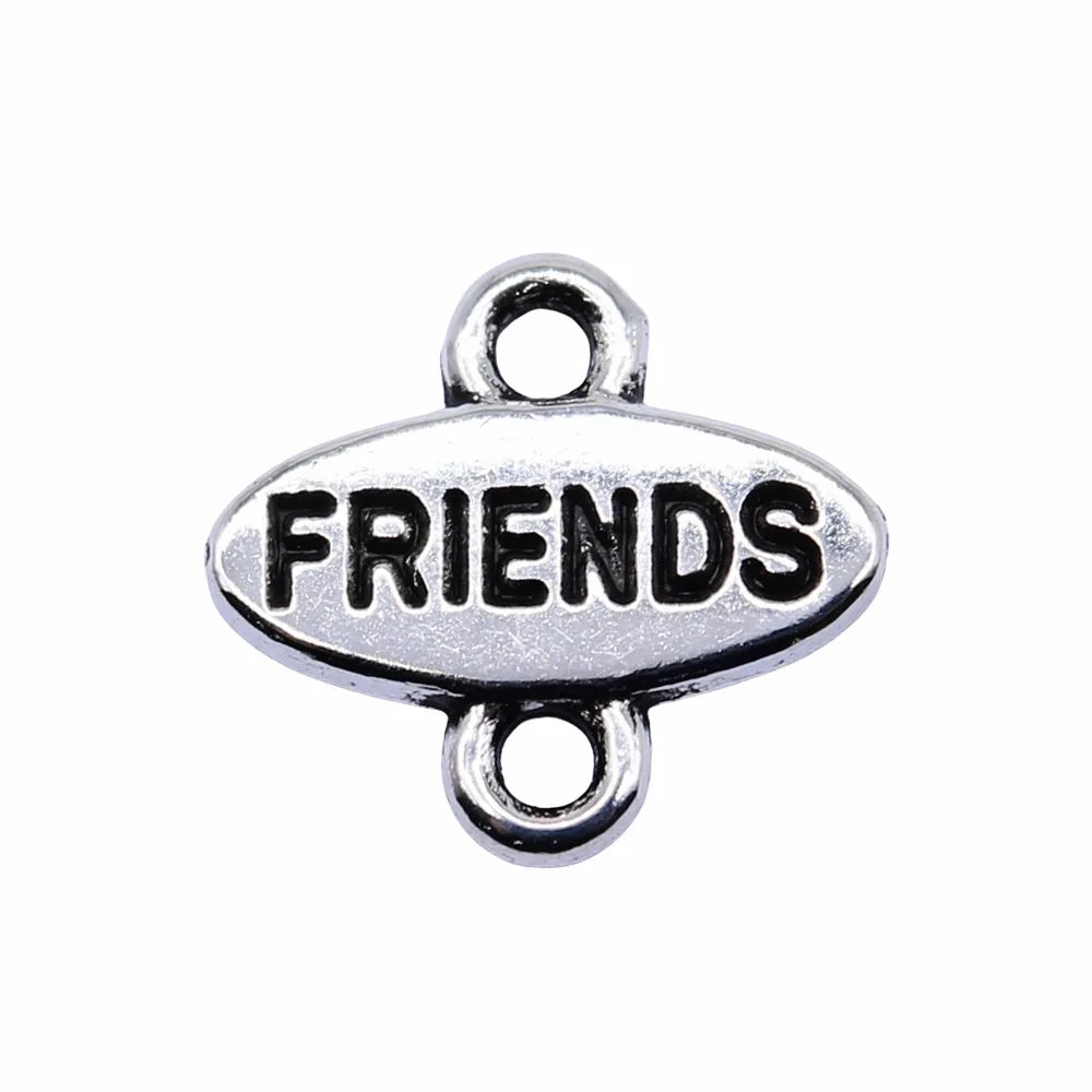13x12mm 0.65g Antique Silver Zinc Alloy Friends Word Connector Charm for DIY Bracelet Jewelry Making