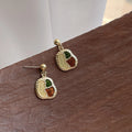 French Vintage Matte Enamel Copper Geometric Round Oval Drop Earrings For Women