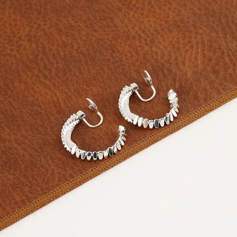 Silver Alloy Spiral Hoop Stud & Clip On No Piercing Textured Fragment Round Circle Earrings