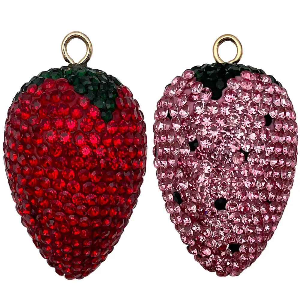 Crystal Rhinestone Strawberry charm pendant for DIY keychain and jewelry accessories