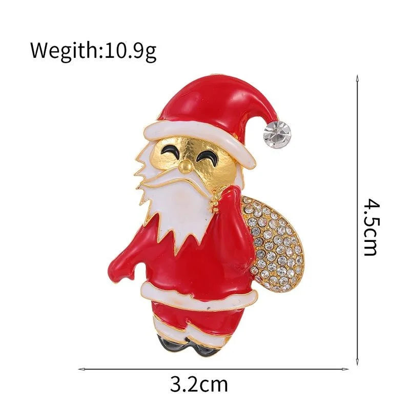 Cute Enamel Santa Claus With Rhinestone Gift Sack Brooch, Christmas Lapel Pin Corsage Suit Accessory