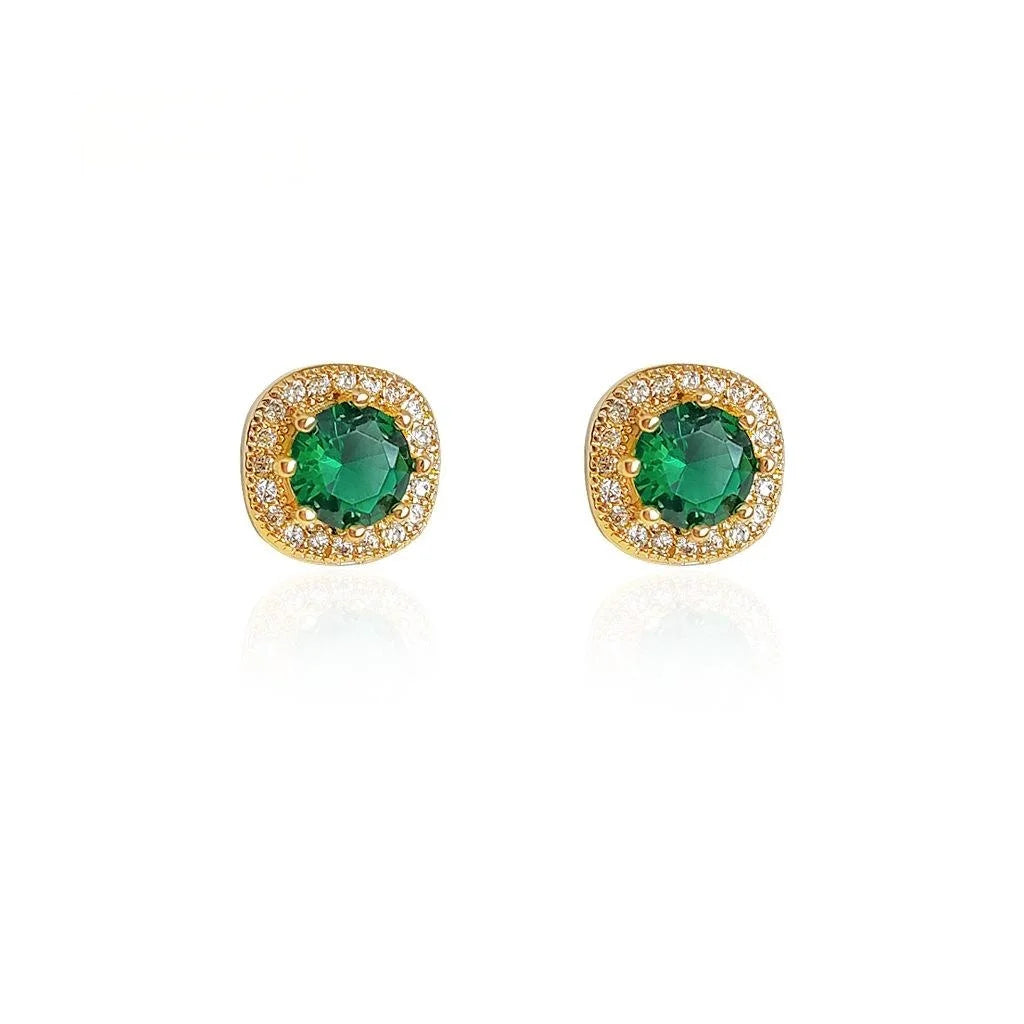 18K Gold Plated Copper Square Geometric Zircon Stud Earrings For Women Light Luxury