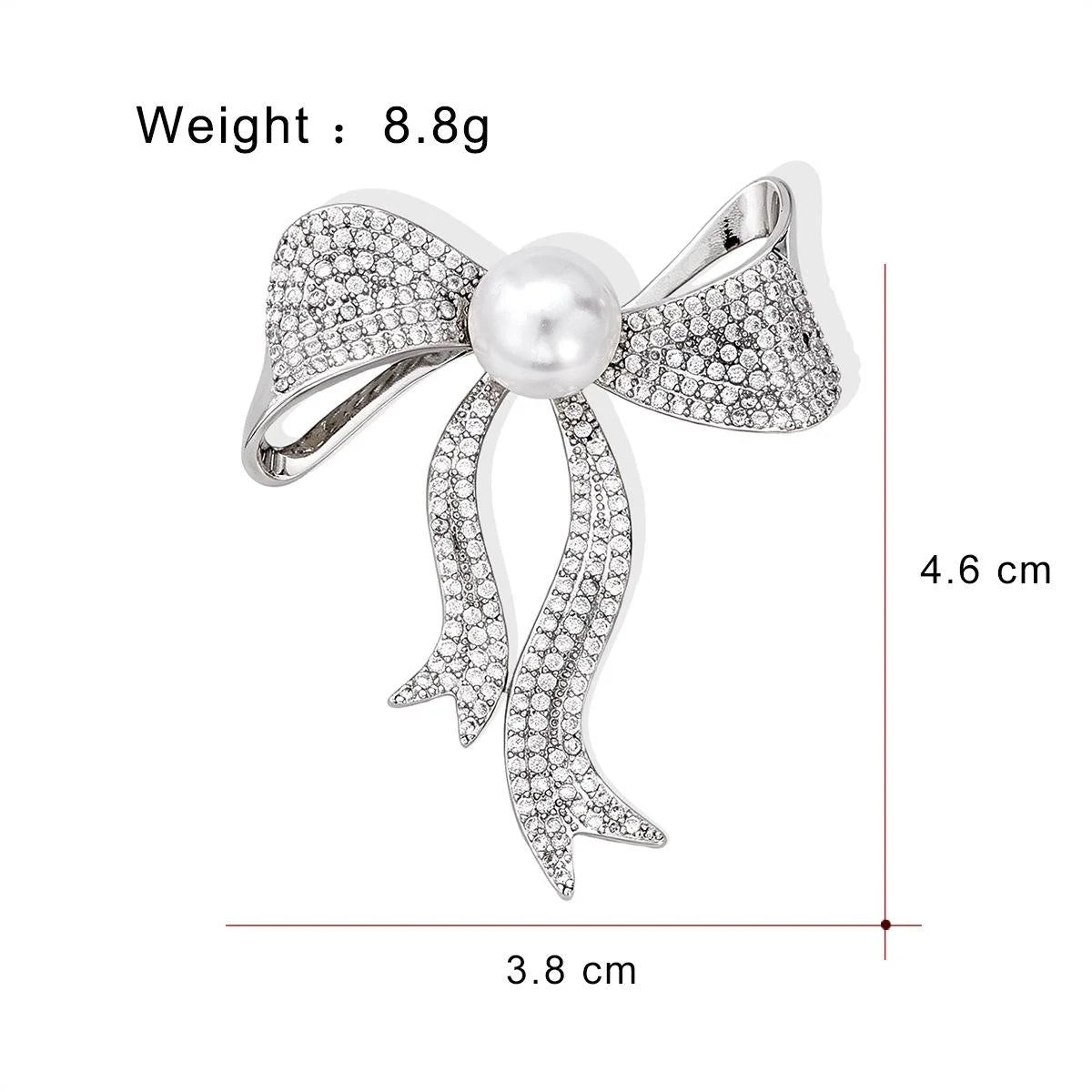 Elegant Rhinestone Bow Brooch With Faux Pearl Center, Silver Alloy Lapel Pin Corsage Suit Accessory