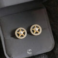 Luxury 14K Plated Copper Zircon Pearl Star Round Geometric Stud Earrings